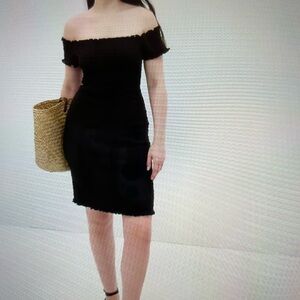 ❤️ GAP BLACK SMOCKED OFF THE SHOULDER MINI DRESS SIZE XS NEW